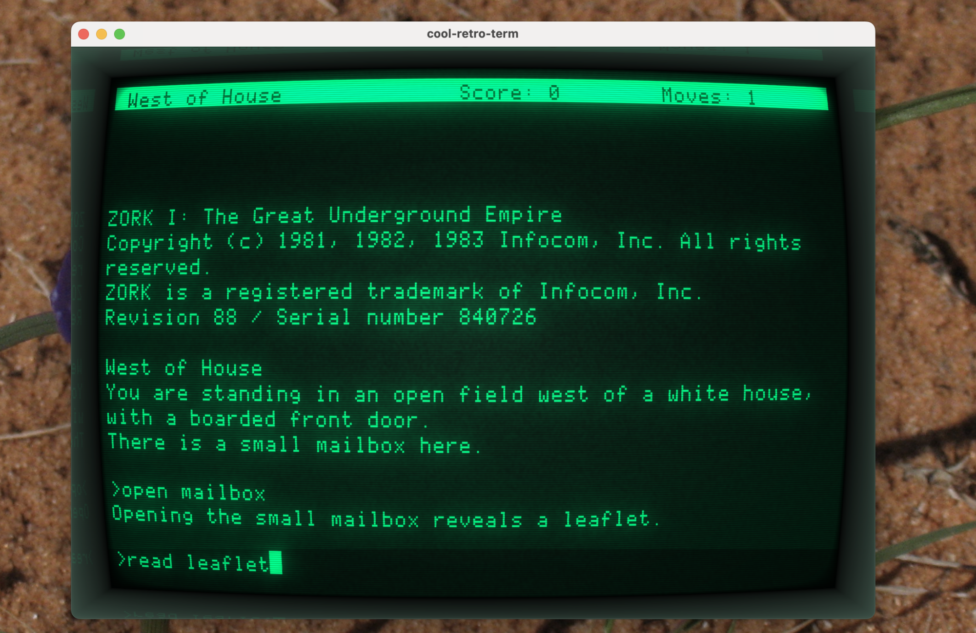 A screenshot of the Cool Retro Term app showing a the Terminal with a CRT screen effect on Mac.